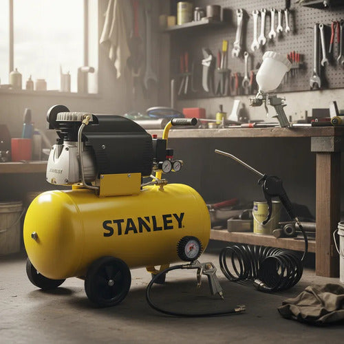 Compresor De Aire Stanley 50 Lts 2 Hp + Kit 4 Pieza